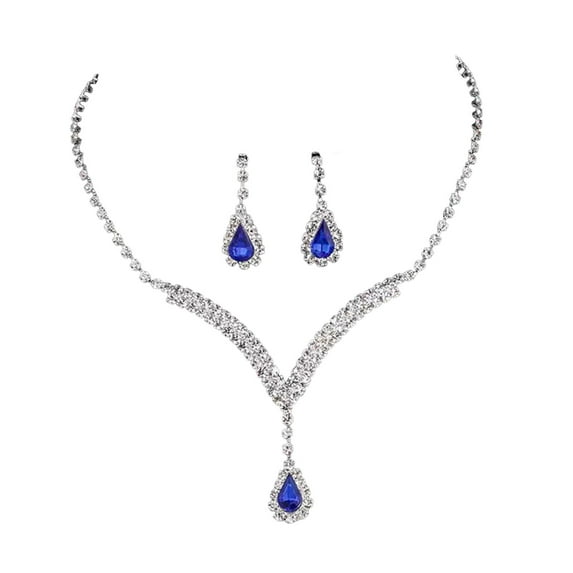 Yesbay 2Pcs/Set Jewelry Set Water Drop Design Shiny Necklace Dangle Earrings Set Luxurious Sparkling Necklace Earrings Set