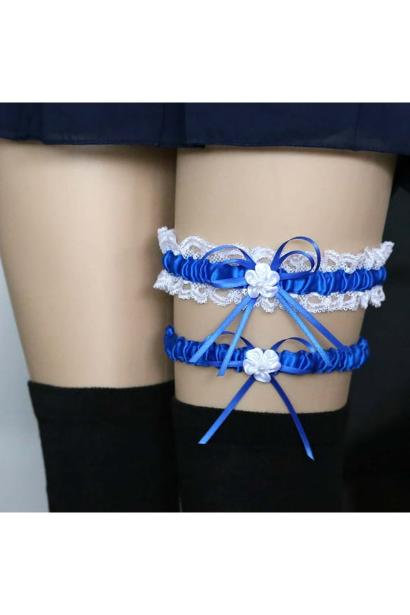 2Pcs/Set Women Bowknot Lace Garter Bridal Leg Garter Wedding Cosplay Decor,Royal Blue