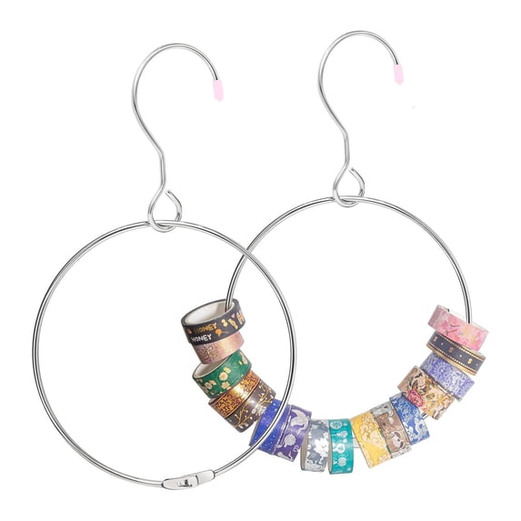 Yesbay 2Pcs Washi Tape Storage Organizers Multipurpose Easy Hanging Washi Tape Storage Ring with Large Hook Closet Organizer
