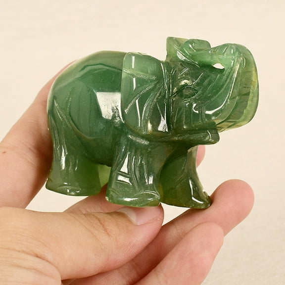 Yesbay 3.8cm Hand Carved Artificial Green Aventurine Jade Stone Elephant Statue Decor,Elephant Statue
