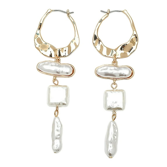 Yesbay 3 Pair Long Golden Irregular Geometric Faux Pearls Drop Earrings Women Large Statement Dangle Earrings Birthday Gift