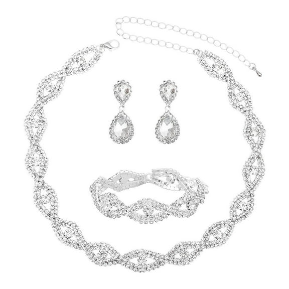 Yesbay 3 Pcs Jewelry Set Rhinestone Teardrop Pendant Faux Crystal Choker Necklace Bracelet Earrings Wedding Party Accessory