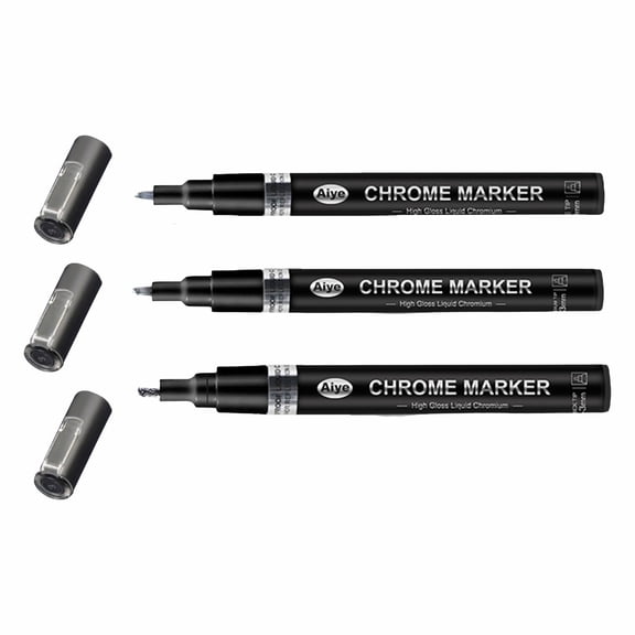 Yesbay 3 Pcs Mirror Chrome Marker Pen Golden Silver Color Bronze Waterproof Model Painting Marking DIY Art Projects Reflective Permanent Metallic Liquid Paint Pen Home Supplies