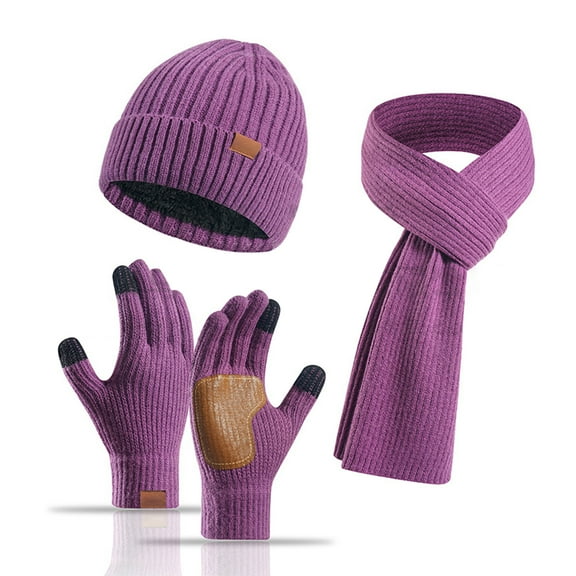 Yesbay 3 Pcs/Set Beanie Scarf Gloves Set Thick Knitted Warm Cap Great Friction Palm Gloves Elastic Ear Protection Windproof Outdoor Cycling Dome Neck Warp Set