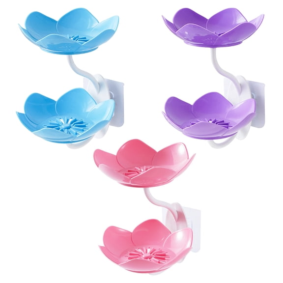 Yesbay 3 Pcs Wall Mount Lotus Soap Dish Double Layers Quick Drain No Drill Kitchen Bathroom Shampoo Bar Soap Holder Container Box Saver