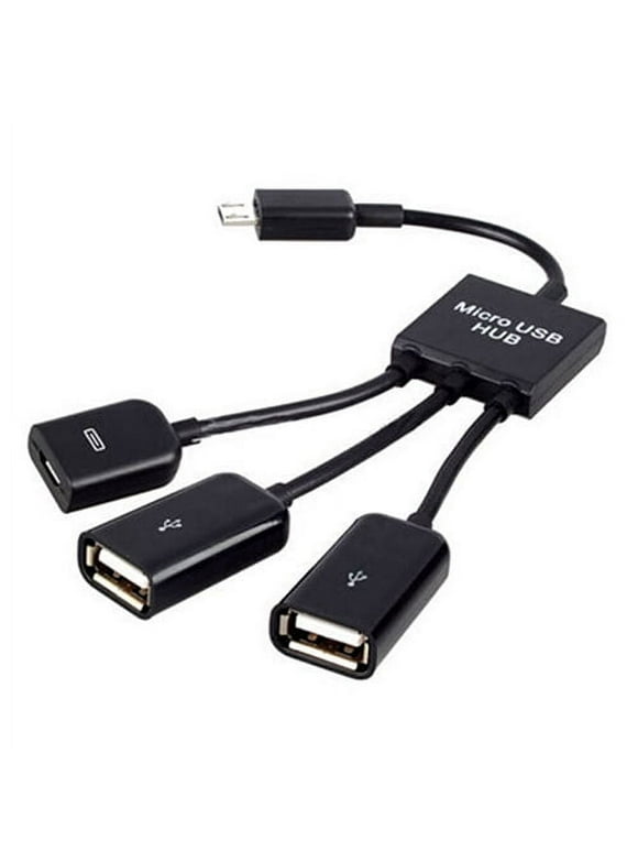 Yesbay 3 in 1 Micro USB Adapter, 3in1 Micro USB HUB OTG Male to Female Dual USB 2.0 Adapter Cable for Samsung