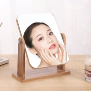 Yesbay 360 Degrees Rotatable Makeup Mirror with Wooden Base ,Desktop Vanity Mirror Portable Rectangle Cosmetic Mirror