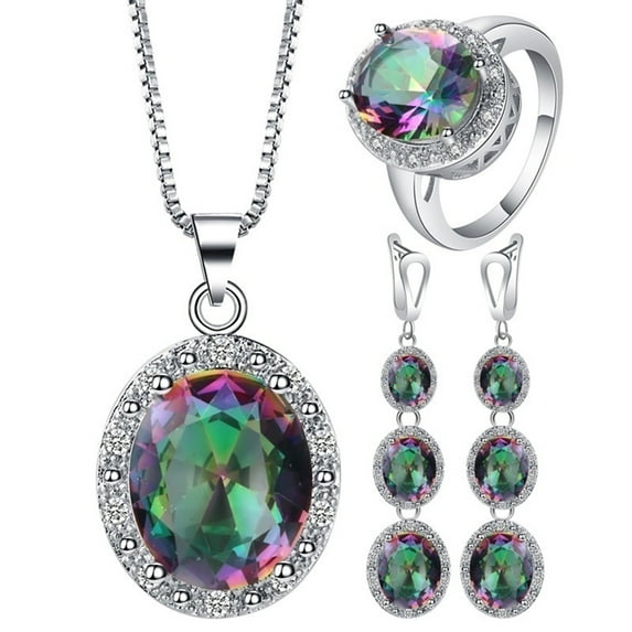 Yesbay 3Pcs Necklace Elegant Multicolor Faux Topaz Pendant Jewelry Set for Women,Multicolor US 9