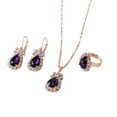 thumbnail image 1 of Yesbay 3Pcs/Set Women Water Drop Bright Alloy Rhinestone Pendant Necklace Earrings Ring Jewelry Set for Valentine Day,Dark Purple, 1 of 2