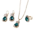 thumbnail image 1 of Yesbay 3Pcs/Set Women Water Drop Bright Alloy Rhinestone Pendant Necklace Earrings Ring Jewelry Set for Valentine Day,Green, 1 of 8