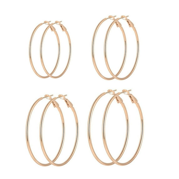 Yesbay 4 Pairs Women Ear Hoop Different Sizes Circle Earrings Polished Electroplated Ear Decoration Jewelry Lady Club Party Hanging Earring Set