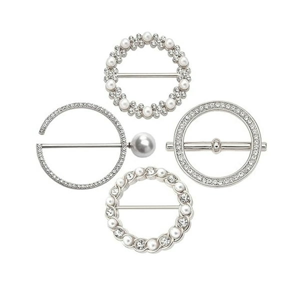 Yesbay 4 Pcs Clothes Corner Knotted Buttons Round Circle Shape Faux Pearl Rhinestone Decor Scarf Ring Clips T-shirt Ties Clips Shirt Tighten Clips
