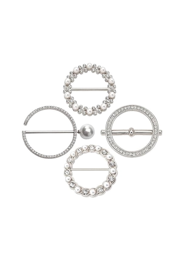 4 Pcs Clothes Corner Knotted Buttons Round Circle Shape Faux Pearl Rhinestone Decor Scarf Ring Clips T-shirt Ties Clips Shirt Tighten Clips