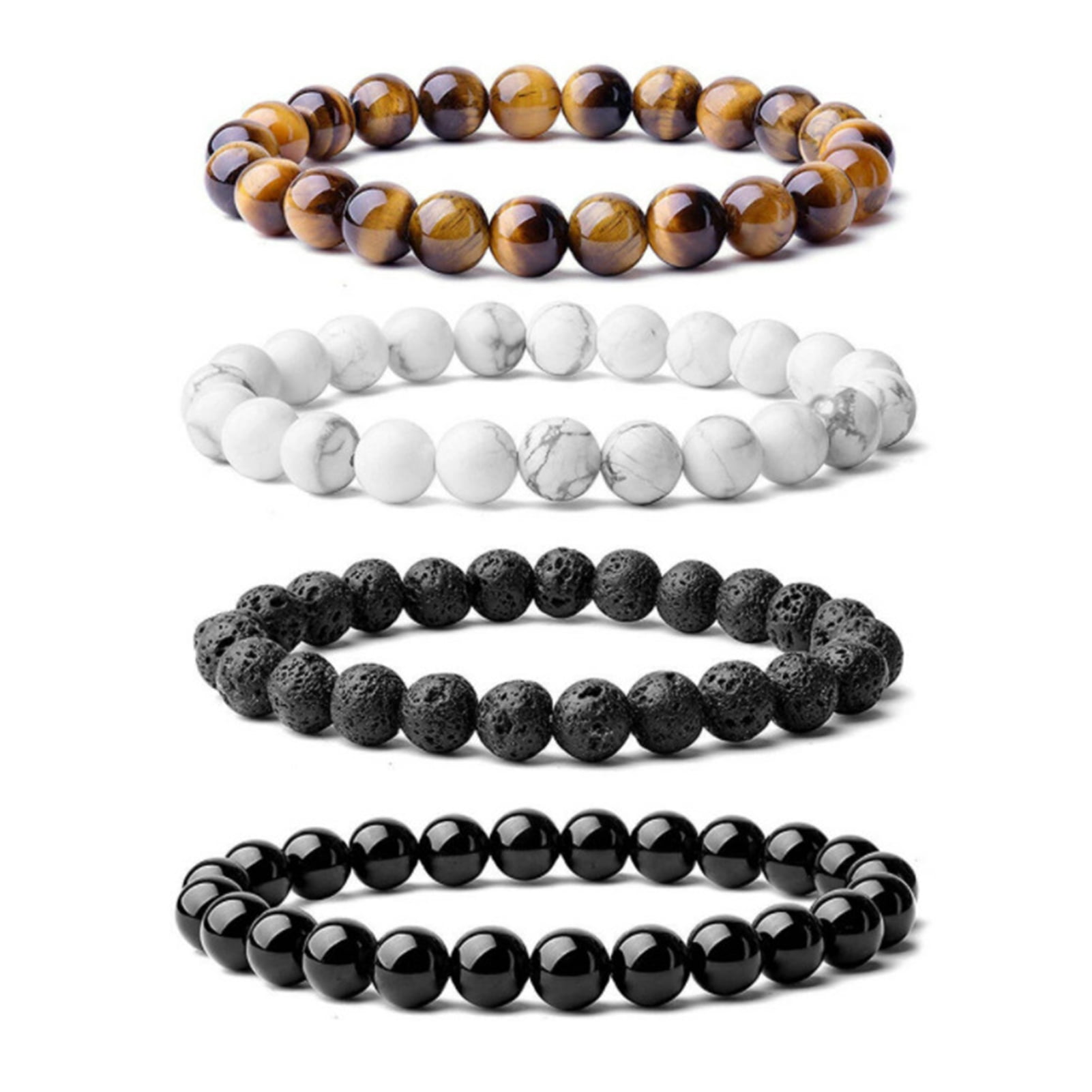 Homxi Natural Stone Bead Bracelet - 8mm White Agate Beaded Bracelet For Women & Men, Adjustable - View #8