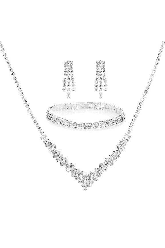 4 Pcs/Set Jewelry Set High Gloss Eye-catching Electroplating Exquisite Craftsmanship Luxury Dress Up Female Shining Rhinestone Earrings Bracelet Necklace Set Jewelry Accessory