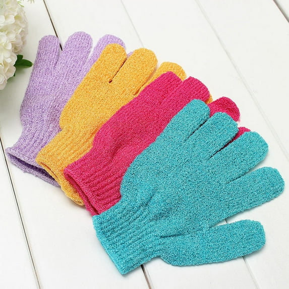 Yesbay 4 Pcs Shower Exfoliating Body Scrub Glove Dead Skin Removal Massage Spa Bath Mitt,Random color