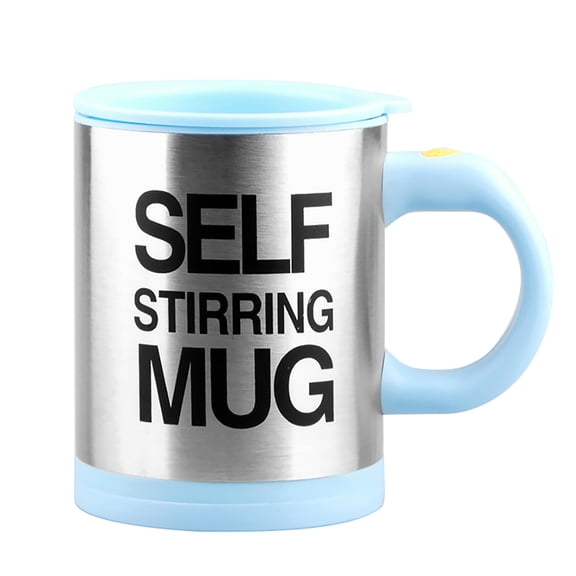 Yesbay 400ml Coffee Cup with Button Multifunctional Stainless Steel Automatic Stirring Coffee Mug for Cafe,Light Blue
