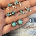 thumbnail image 1 of Yesbay 4Pairs Women Flower Arrow Ear Studs Set Faux Turquoise Jewelry Earrings, 1 of 6
