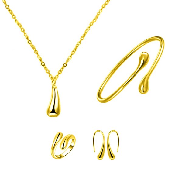 Yesbay 4Pcs Necklace Set Teardrop Charm Compact Alloy Teardrop Charm Earrings Set for Birthday,Golden 4pc