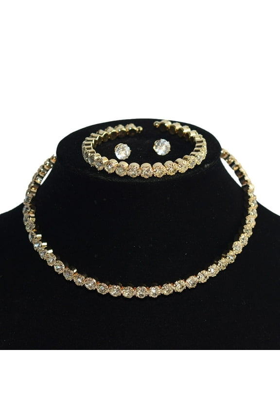 4Pcs/Set Jewelry Suit Eye-catching Electroplating High Gloss Luxury Exquisite Craftsmanship Decoration Female Shining Rhinestone Earrings Bracelet Necklace Set Women Accessory