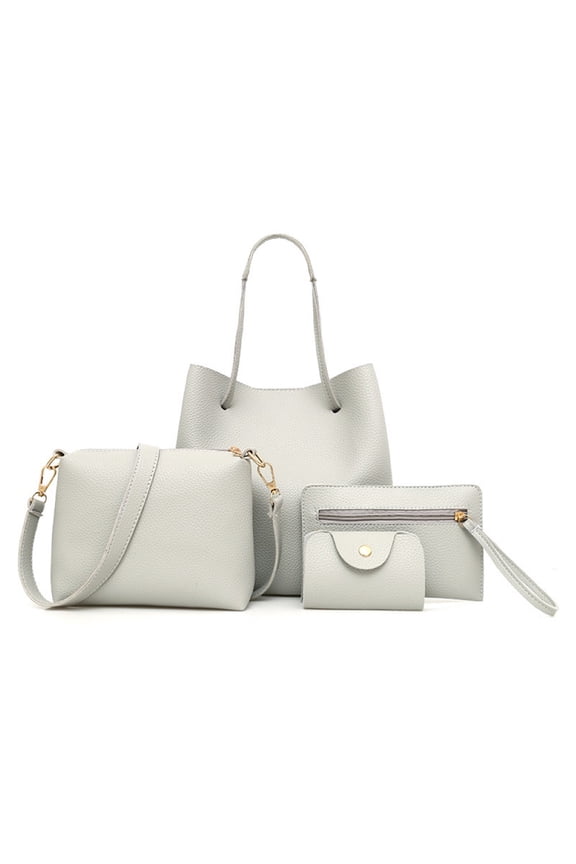 4Pcs Women Soft Faux Leather Shoulder Bag Handbag Purse Set,Light Grey