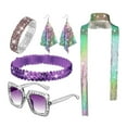 thumbnail image 1 of Yesbay 5 Pcs/Set Women Jewelry Set Sequin Rhinestone Decor Vintage 60s 70s Disco Party Favors Cosplay Earrings Sunglasses Bracelet Headband Scarf Set, 1 of 7
