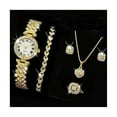 thumbnail image 1 of Yesbay 5 Pcs/Set Women Luxury Shiny Rhinestone Jewelry Set Round Dial Quartz Watch Charm Necklace Stud Earrings Finger Ring Set, 1 of 8
