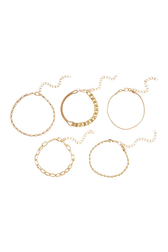 5 Pcs/Set Women Stacking Bracelet Set Retro Hip Hop Style Snake Bone Chain Different Hollow Chain Adjustable Golden Color Multi-layered Polished Wrist Jewelry Set