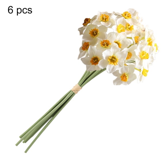 Yesbay 6 Pcs Artificial Flower Eco-friendly Anti-fade Fabric Artificial Narcissus Flower Bouquet,White