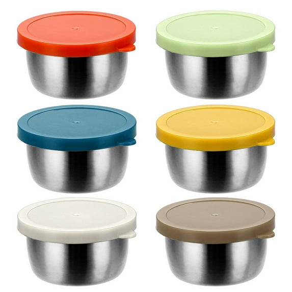 Yesbay 6 Pcs Sauce Cups with Easy Open Colorful Lids Leak-Proof 40ml Salad Dressing Containers Stainless Steel Snack Cups