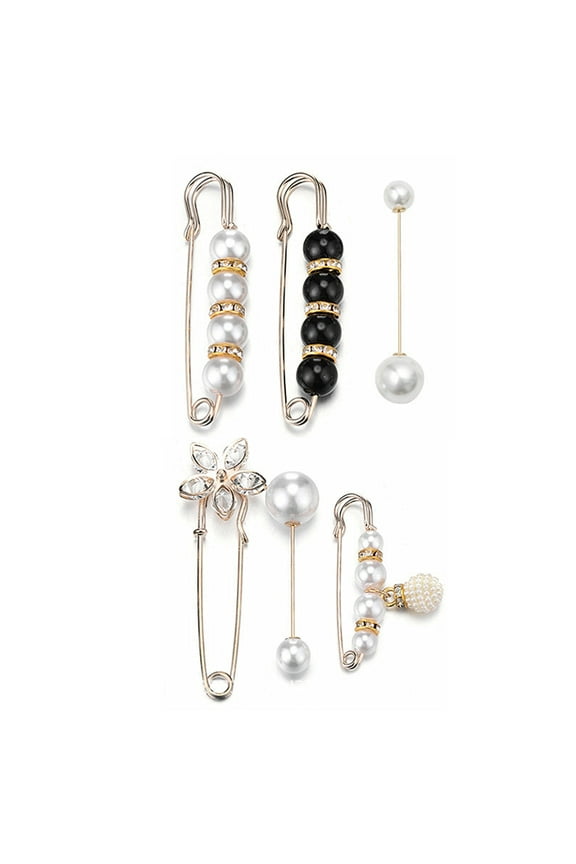 6 Pcs Waist Buckles Nail-Free No Sew Shiny Wide Uses Decoration Make Tighter Women Faux Pearl Brooch Pins Clothing Accessories