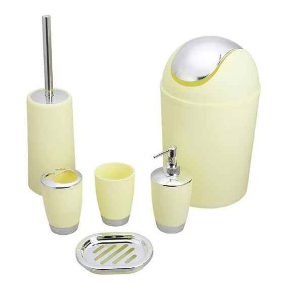 Yesbay 6Pcs Lotion Bottle Toothbrush Mouthwash Cup Waste Bin Bathroom Accessory Set