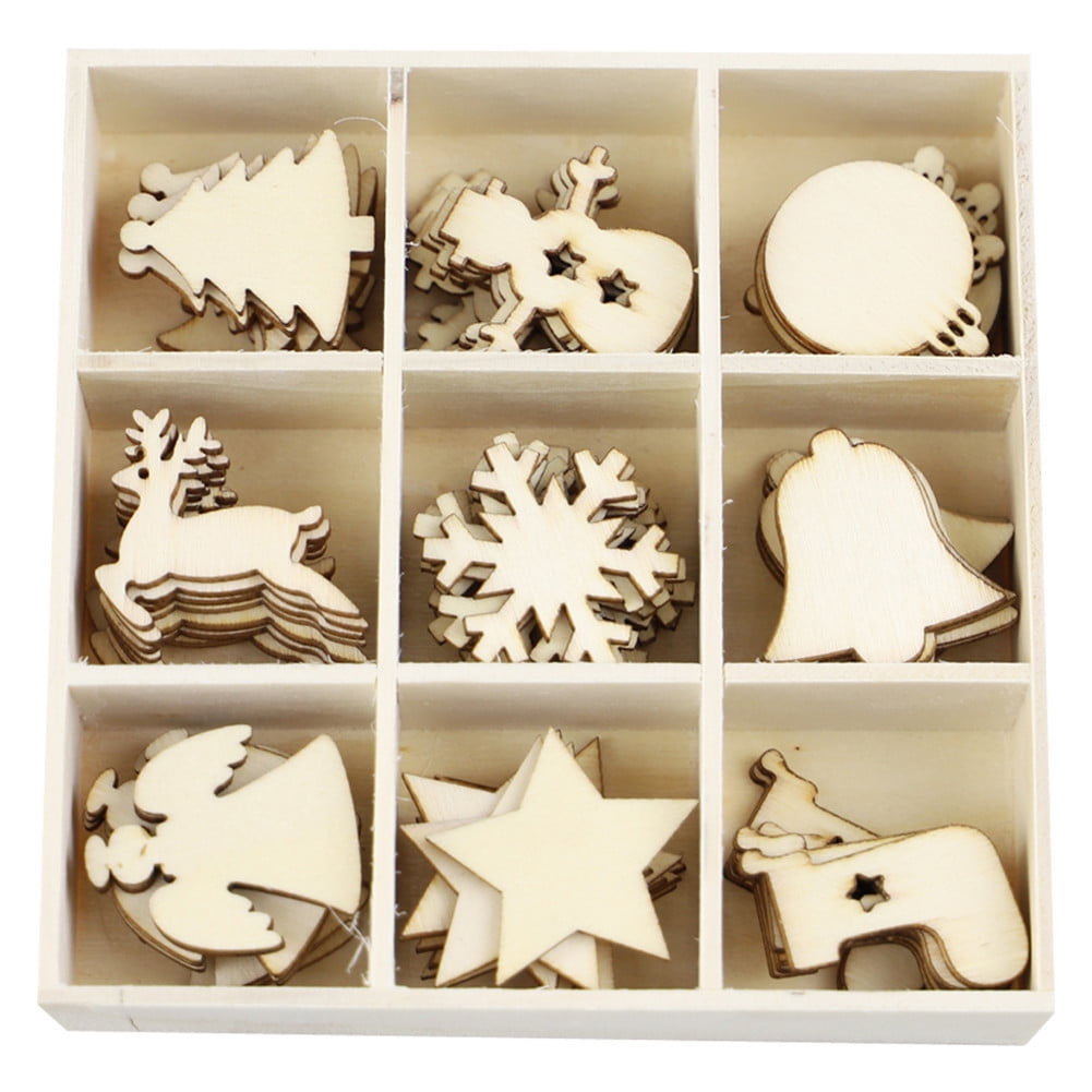 Yesbay 72pcs Christmas Wooden Snowflake Pendants, Christmas Tree Ornaments Hanging Kids Gifts, Beige