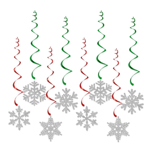 Yesbay 8 Pcs Christmas Snowflake Hanging Swirl Decorations Winter Party Glitter Snowflake Ceiling Streamers