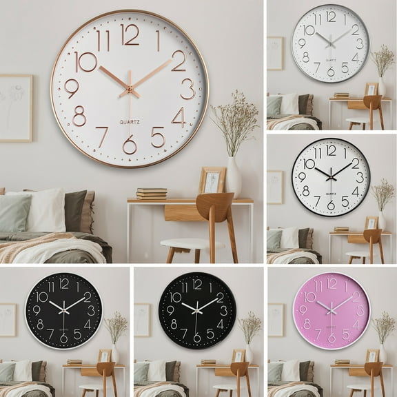 Yesbay 8 inch Silent Wall Clock Embossed Scale Round Dial Pointer Display, Plastic Quartz Wall Clock Living Room Bedroom Decor