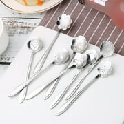 Yesbay 8Pcs Stainless Steel Flower Carved Stirring Mini Spoons for Desserts Tea Coffee