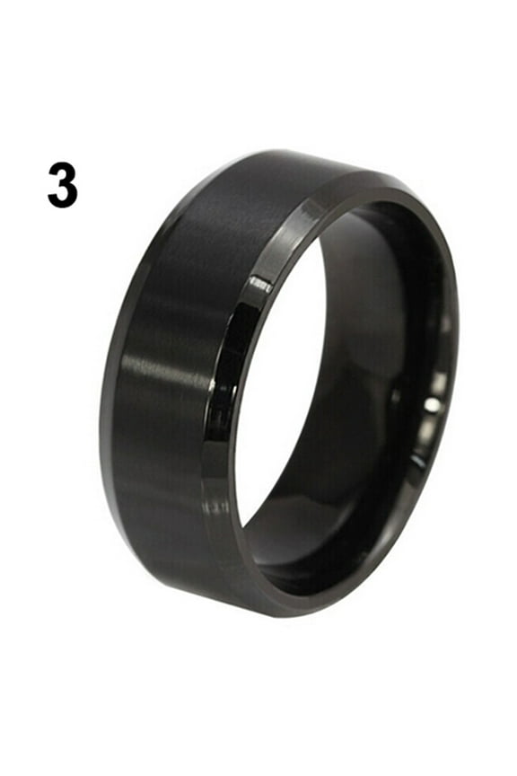 8mm Men\'s Women\'s Titanium Steel Polished Band Ring Wedding Jewelry-Black
