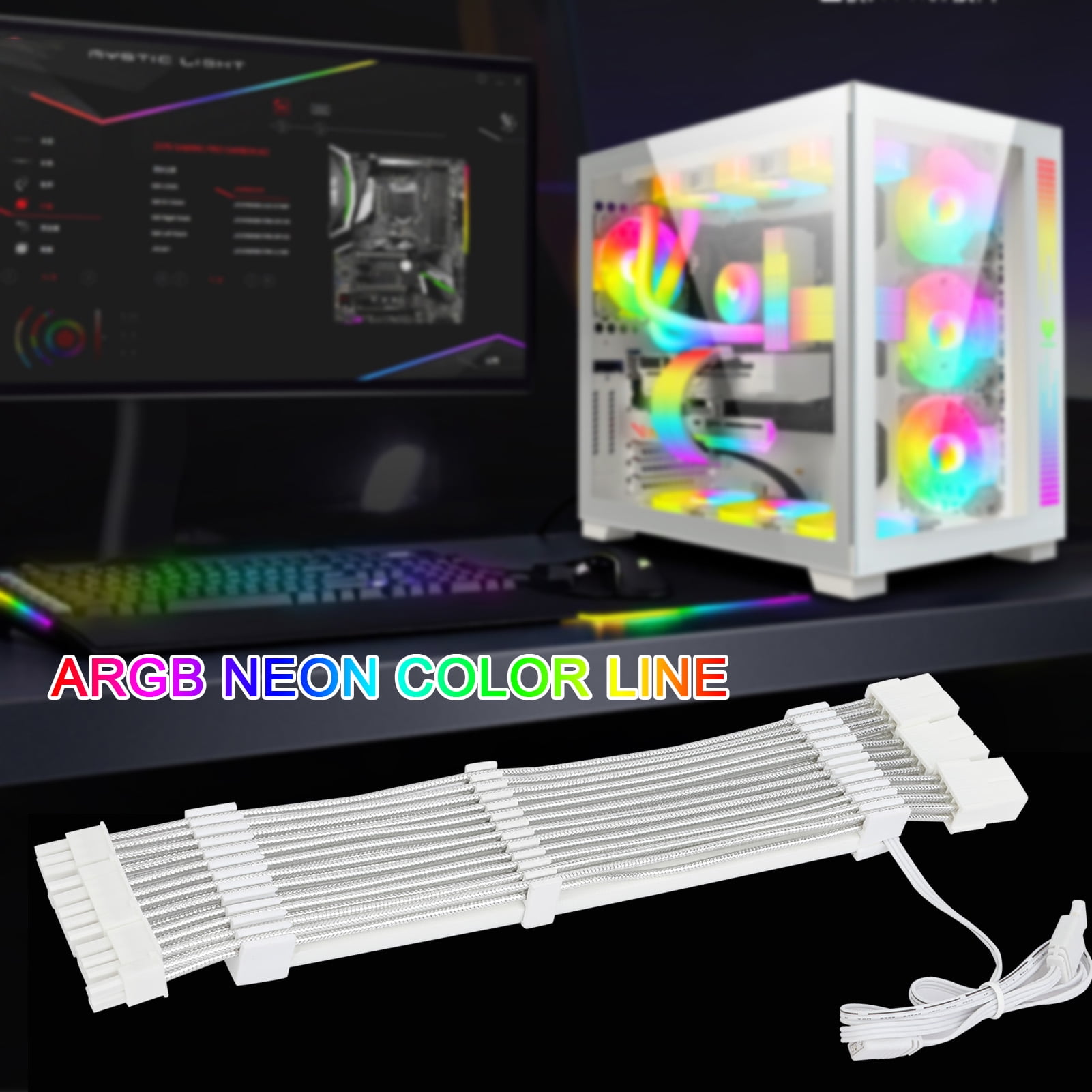 Yesbay ARGB Neon Color Line White PC Case RGB Cable GPU 3X8Pin Streamer ...