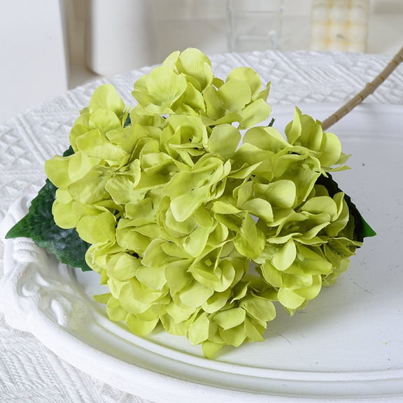 Yesbay Artificial Hydrangea with Green Leaves Stem Realistic Fake Flower Wedding Home Office Table Faux Floral Branch Flower Arrangement Decoration