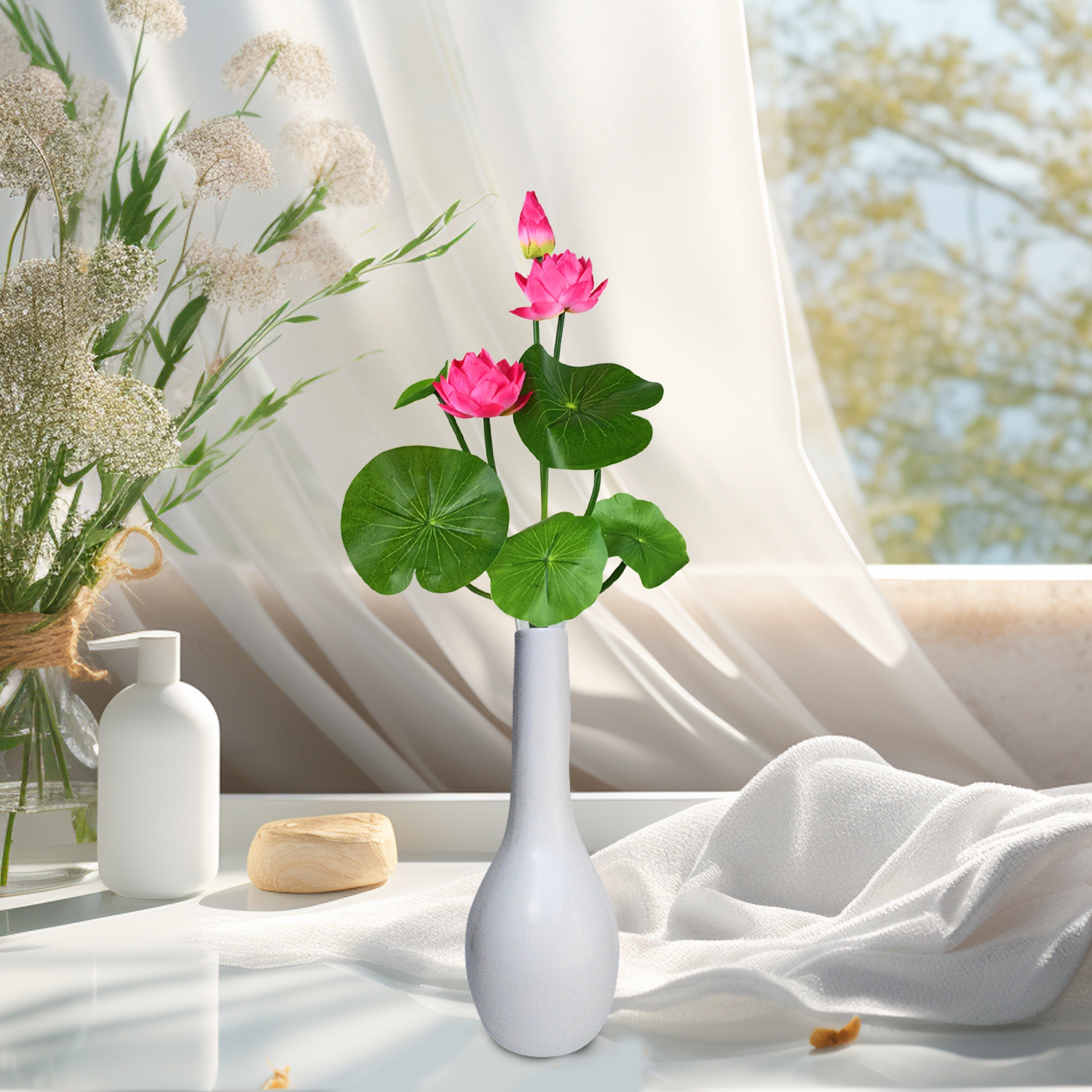 Yesbay Artificial Lotus Flower Leaf Realistic Fake Silk Flower Faux