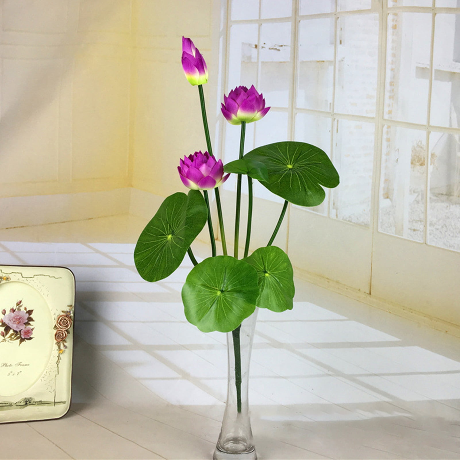 Yesbay Artificial Lotus Flower Leaf Realistic Fake Silk Flower Faux