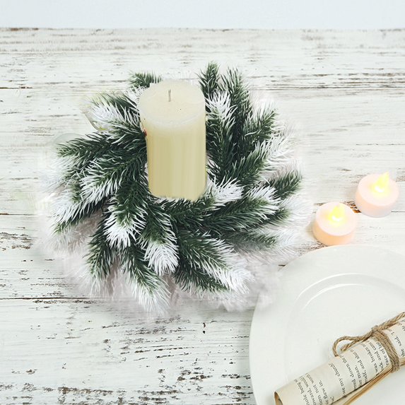 Yesbay Artificial Pineneedle Wreath Candle Ring Christmas Candle Holder Garland Wedding Party Festival Decoration