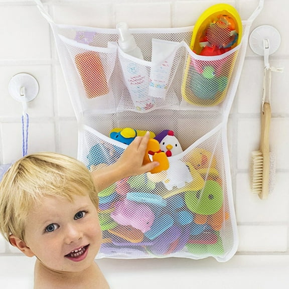 Yesbay Baby Bath Bathtub Toy Mesh Storage Bag Suction Bathroom Stuff Tidy Organizer Net,Mesh Storage Bag-White