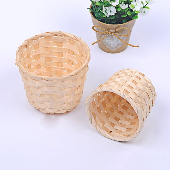 Yesbay Bamboo Sundries Basket,Bamboo Woven Basket Bra Sundries Organizer Rattan Plant Box Desktop Container,S