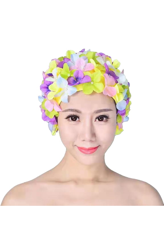 Beach Swimming Hat Flower Decor Soft Breathable Ear Elastic Underwater Activity Women Diving Hat Headwear