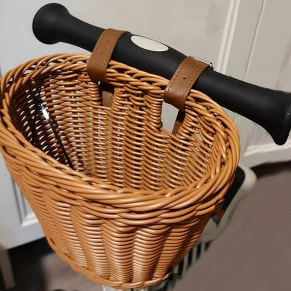 Yesbay Bicycle Basket Universal Simple Installation Hand-Woven Imitation Rattan Bike Handlebar Basket