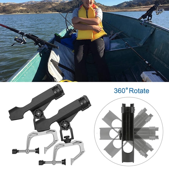 Yesbay Boat Fishing Rod Holder 360-Degree Adjustable Rod Holder Large Clamp Opening Fishing Rod Racks Mount on Horizontal/Vertical Side Fishing Equipment