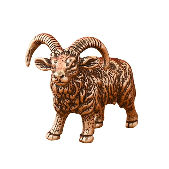 Yesbay Brass Goat Figurine Vintage Long Horn Sheep Model Mini Animal Metal Statue Sculpture Desktop Feng Shui Desktop Decoration Ornament