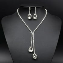 Yesbay Bridal Wedding Party Rhinestone Waterdrop Pendant Necklace Earrings Jewelry Set,Silver
