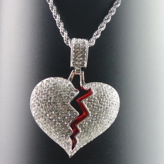 Yesbay Broken Heart Pendant Rhinestone Couple Chain Necklace Jewelry-Golden